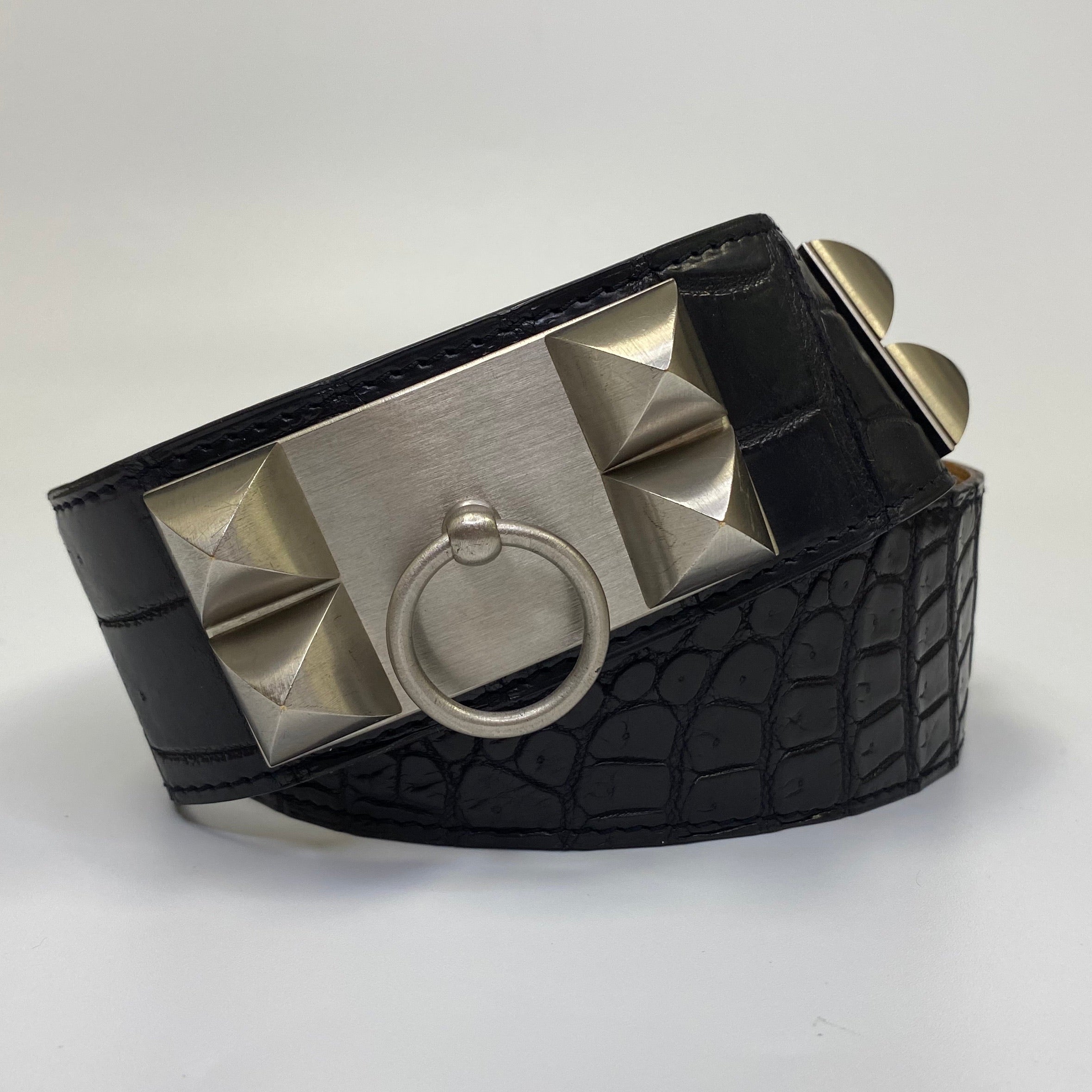 Hermès Black Crocodile Collier de Chien Belt