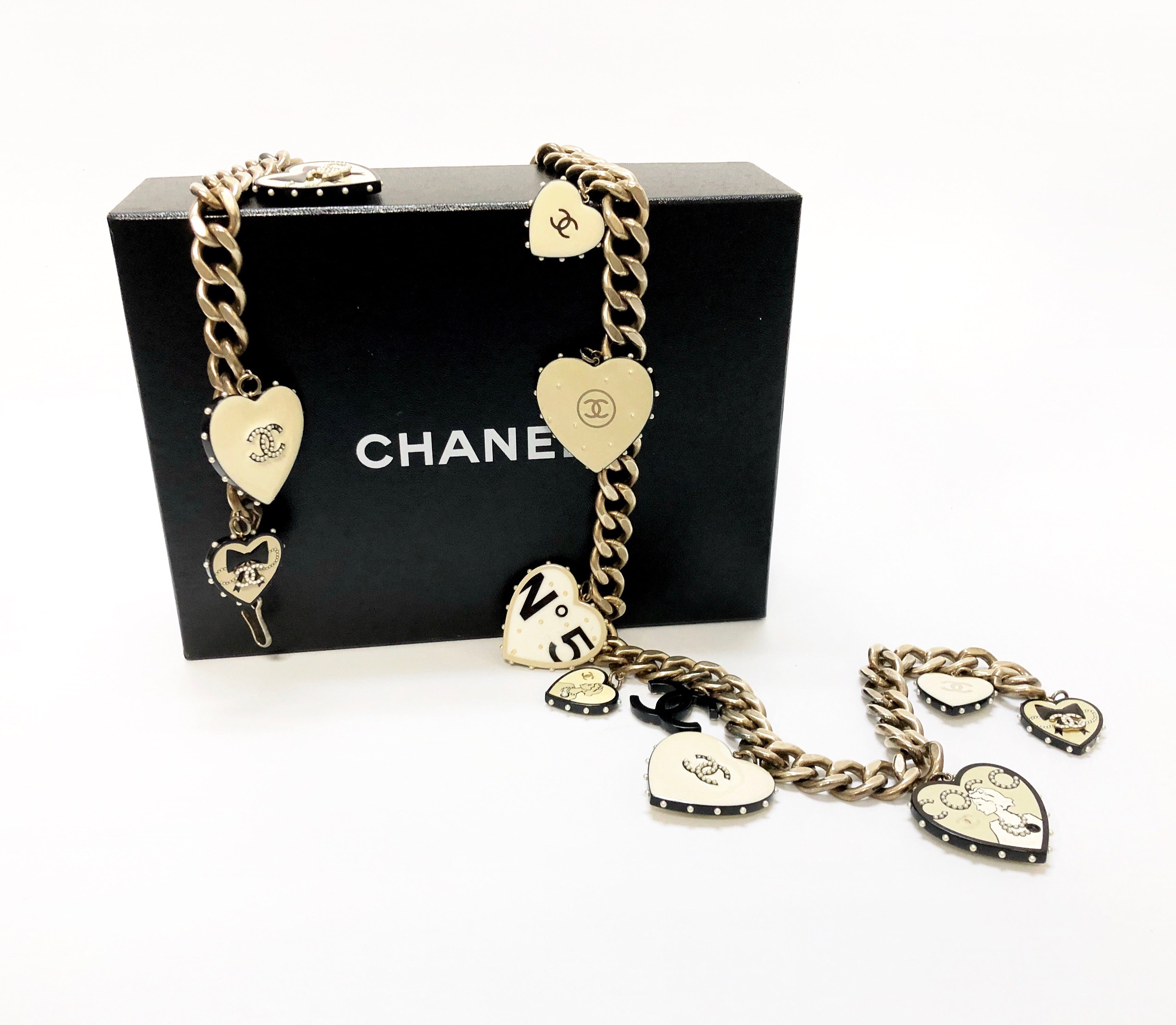 CHANEL Enamel Heart CC Clover Charm Bracelet Silver 86512