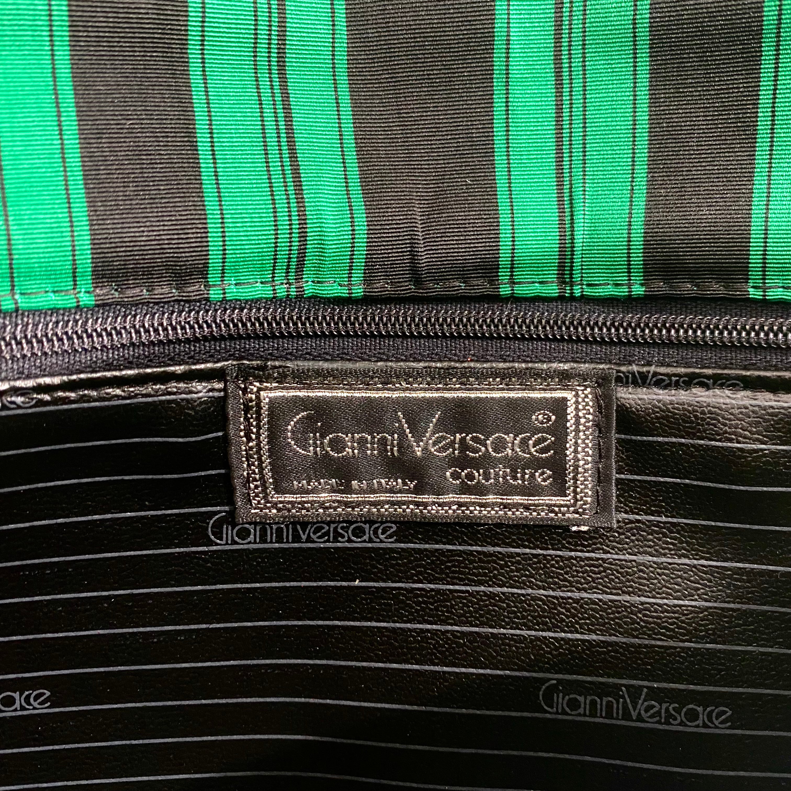 Gianni Versace Vintage Green Black Half-Moon Clutch