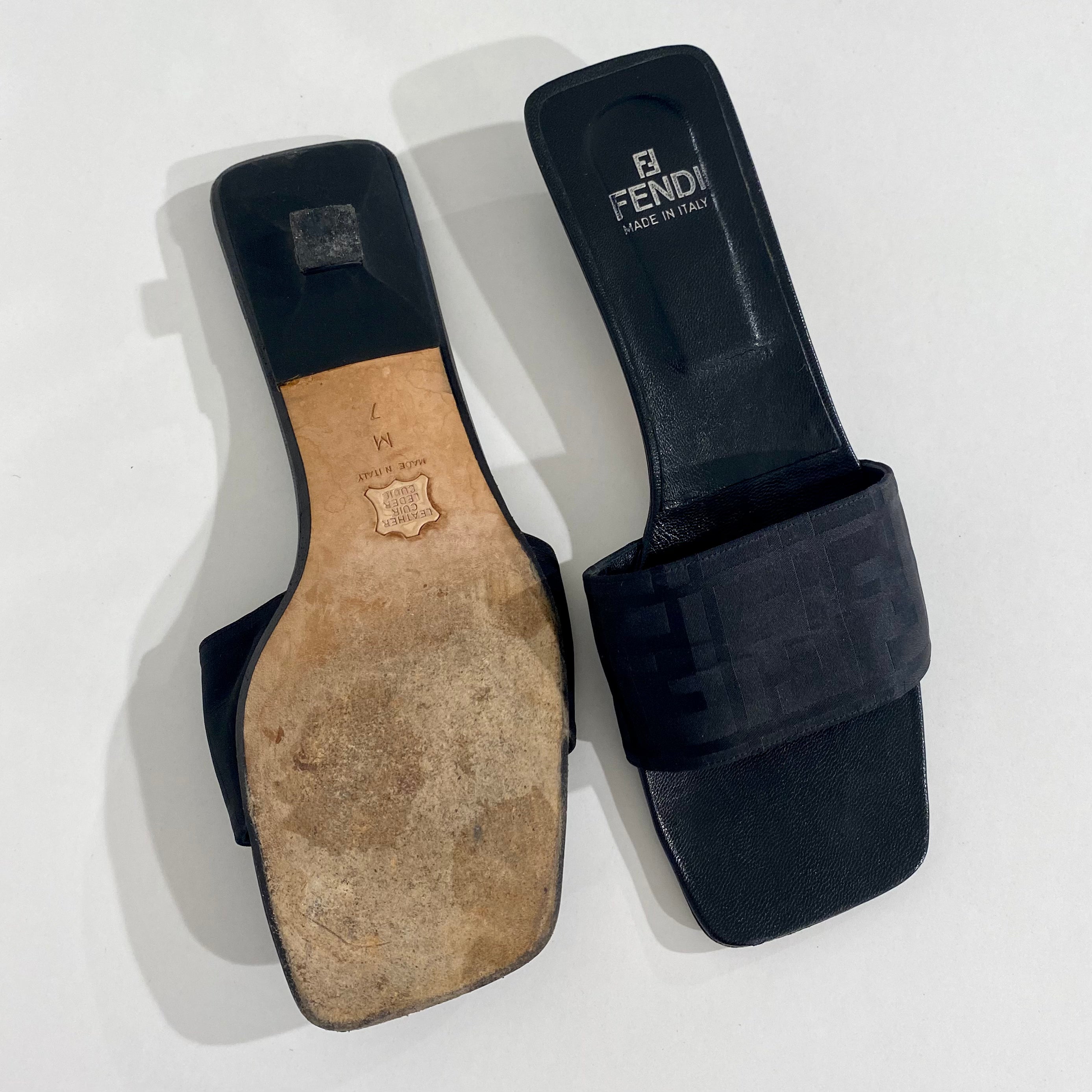 Fendi Vintage Black Zucca Sandals
