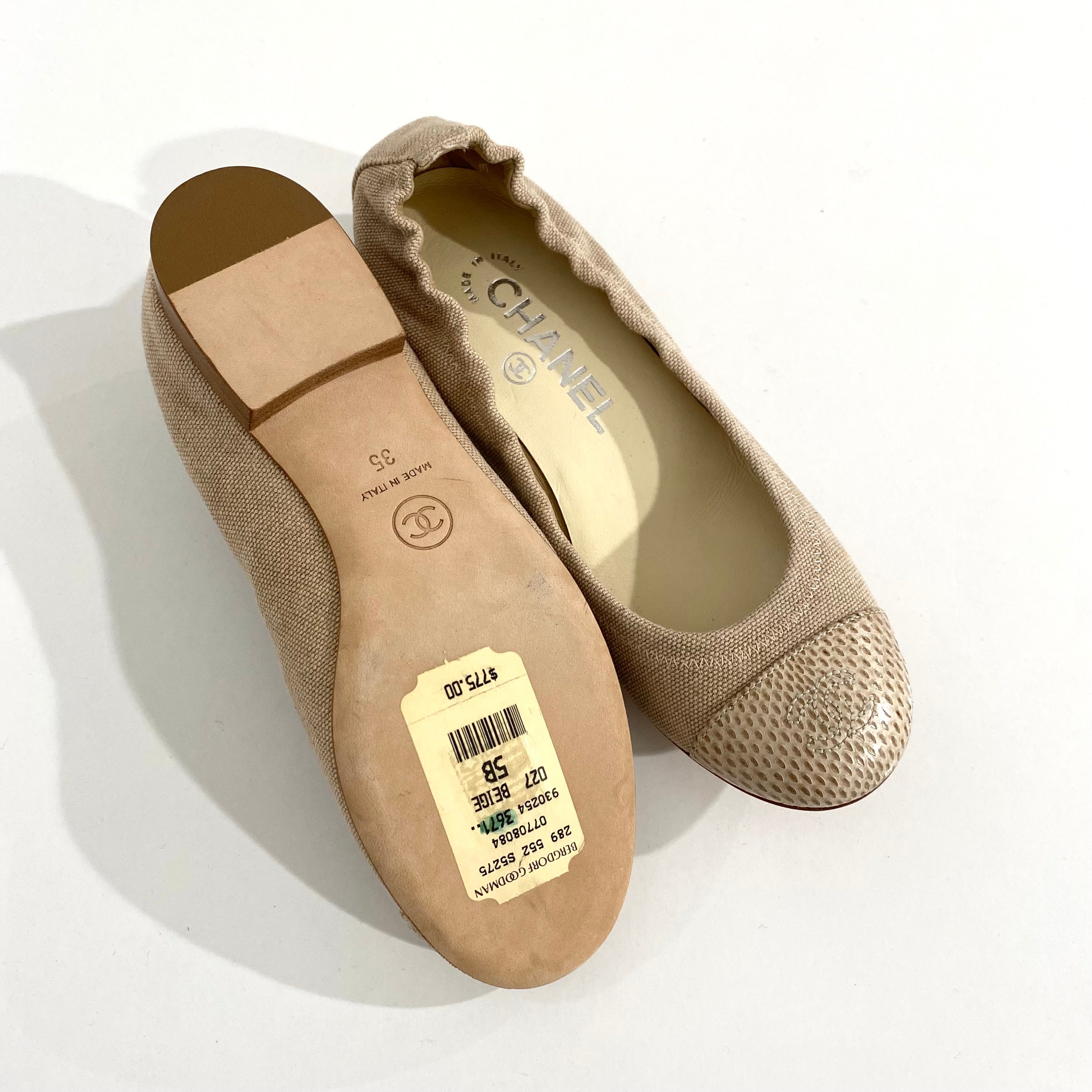 Chanel Beige Canvas & Snakeskin Ballet Flats – Dina C's Fab and