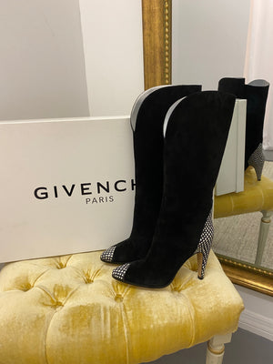 Givenchy black suede snakeskin embossed boots