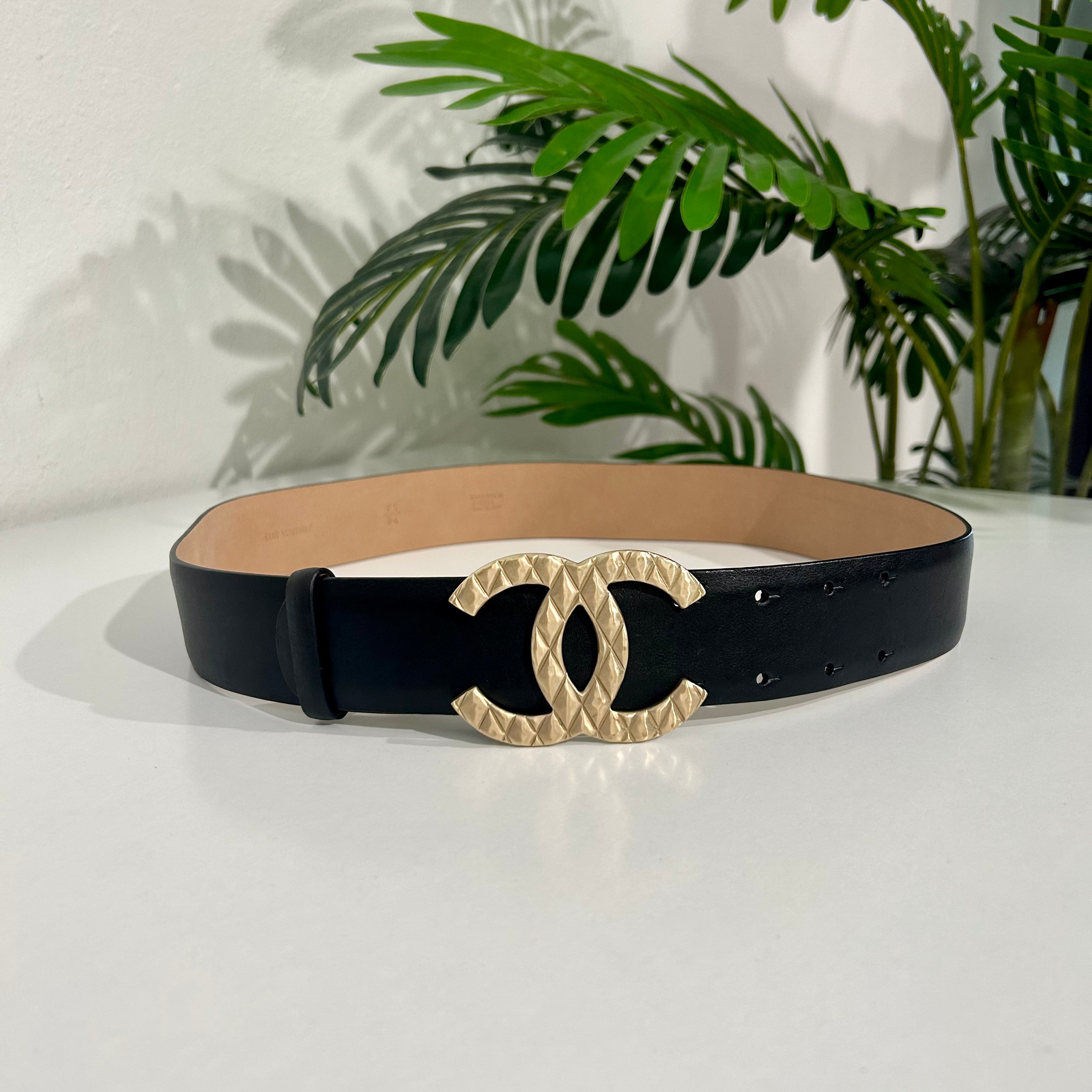 Chanel Black Leather Quilted CC Belt