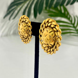 Chanel Vintage Chain Trim Button Earrings