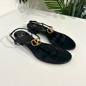 Valentino VLogo Black Leather Sandals size 40.5