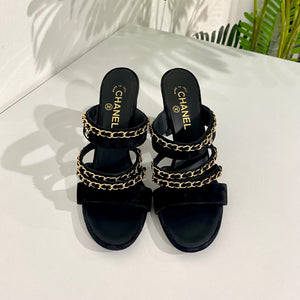 Chanel Chain Sandals, Black with Gold Hardware, Size 41.5, New in Box WA001