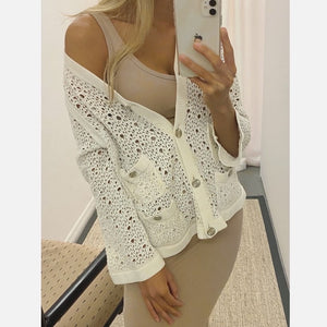 Chanel White Open Knit Cardigan