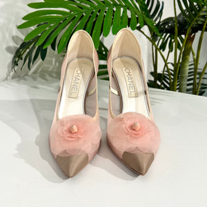 Chanel Pink Mesh Camellia Heels