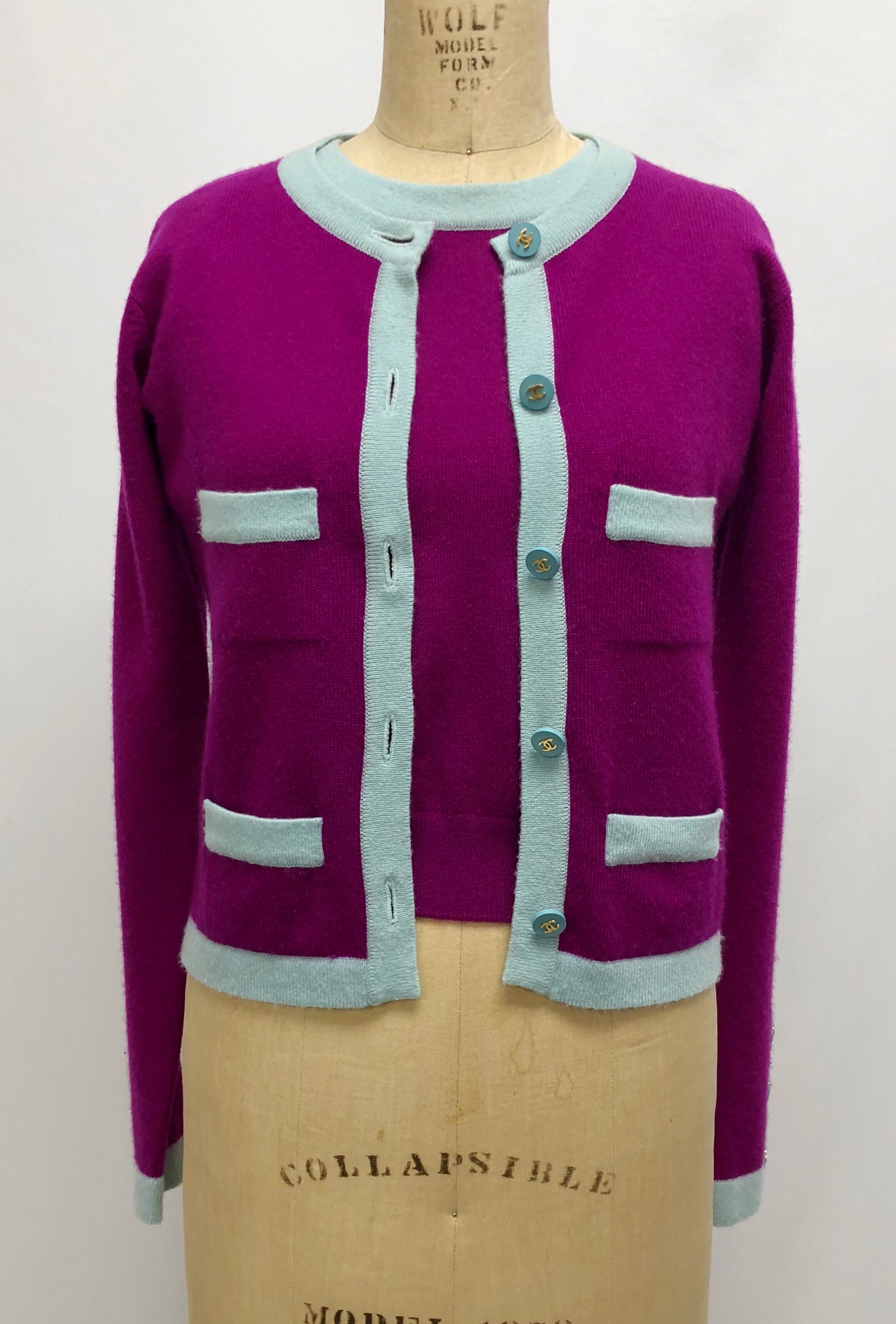 Chanel purple and blue cashmere sweater set – Dina C's Fab and