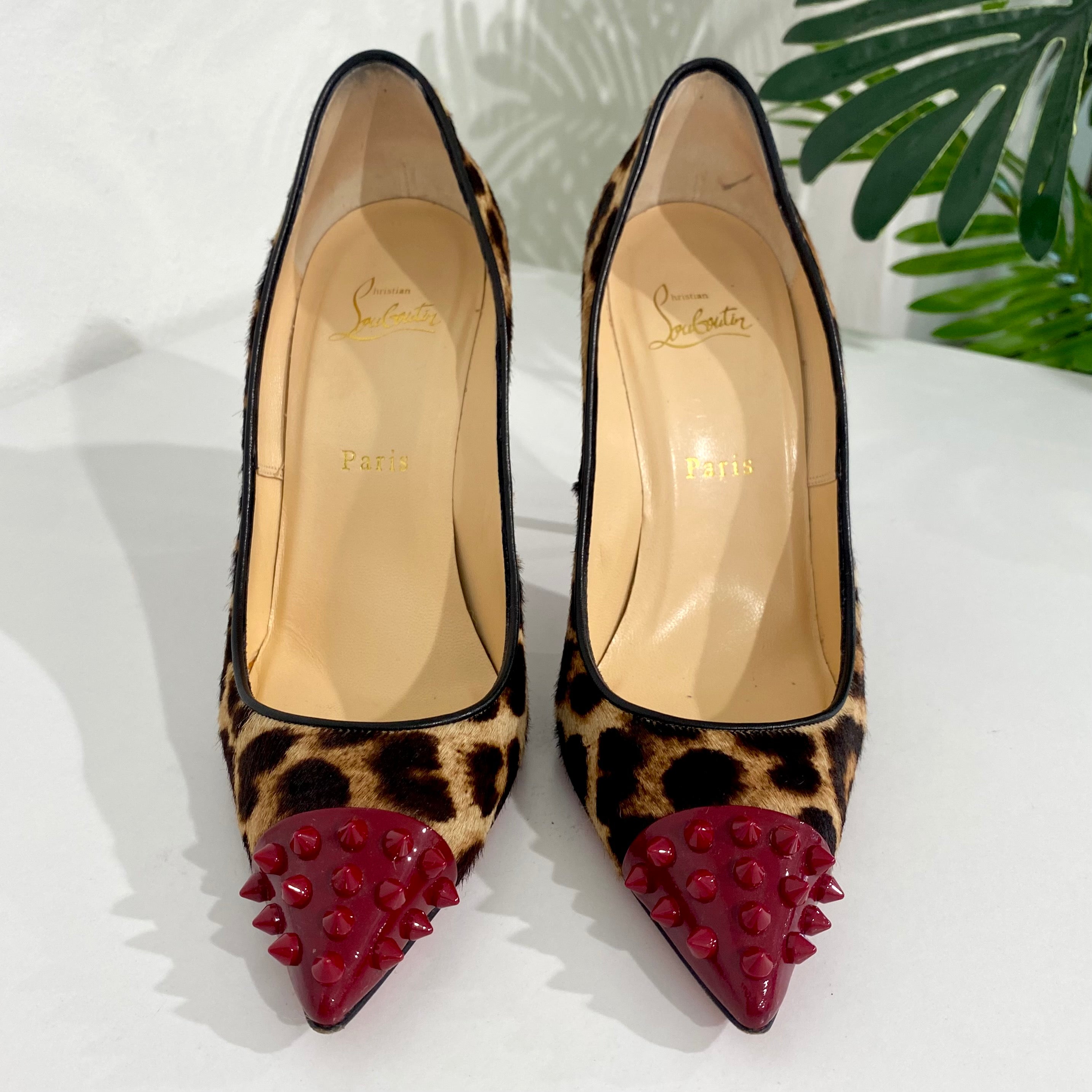 Christian Louboutin Red Spike Leopard Pumps