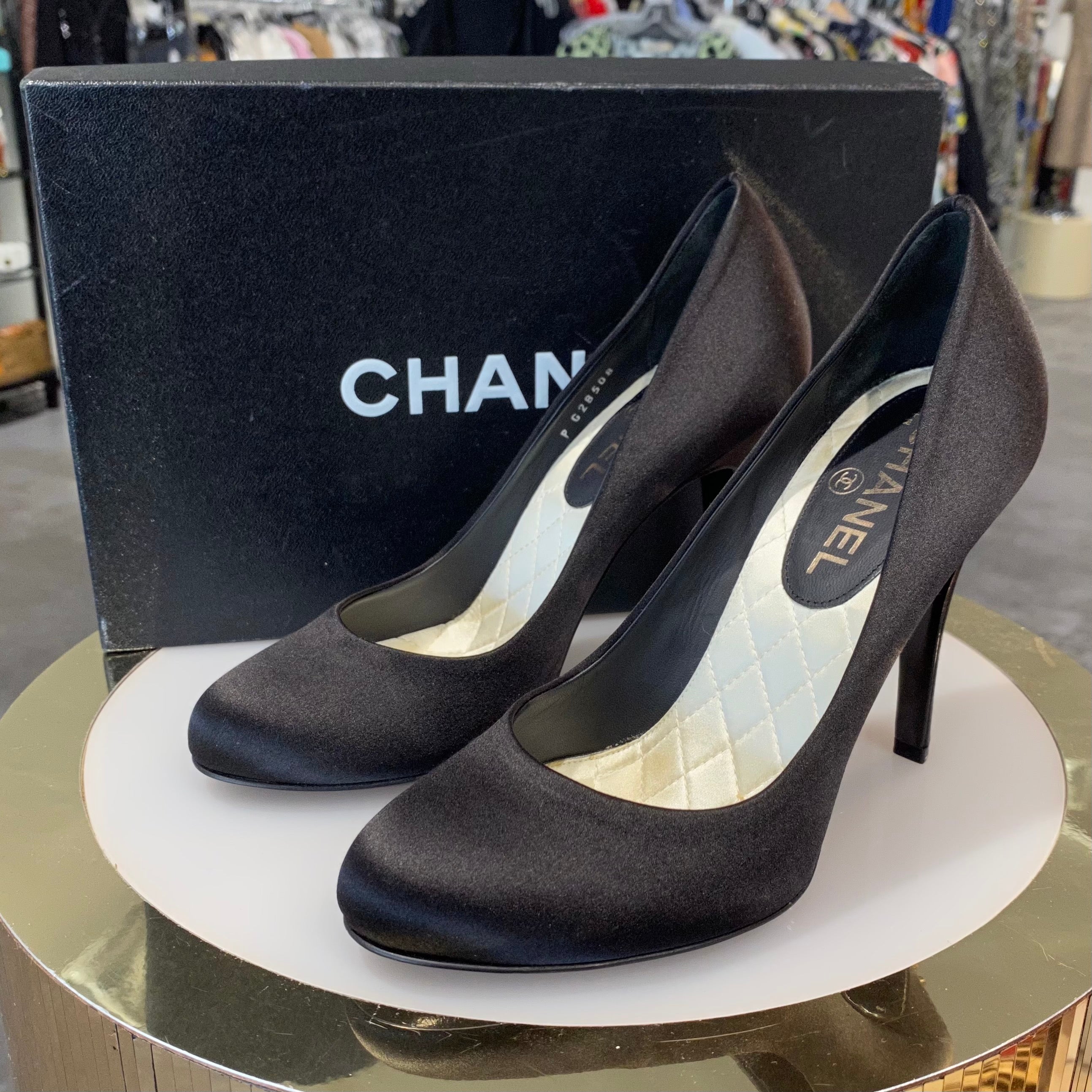 Chanel Black Satin Heels