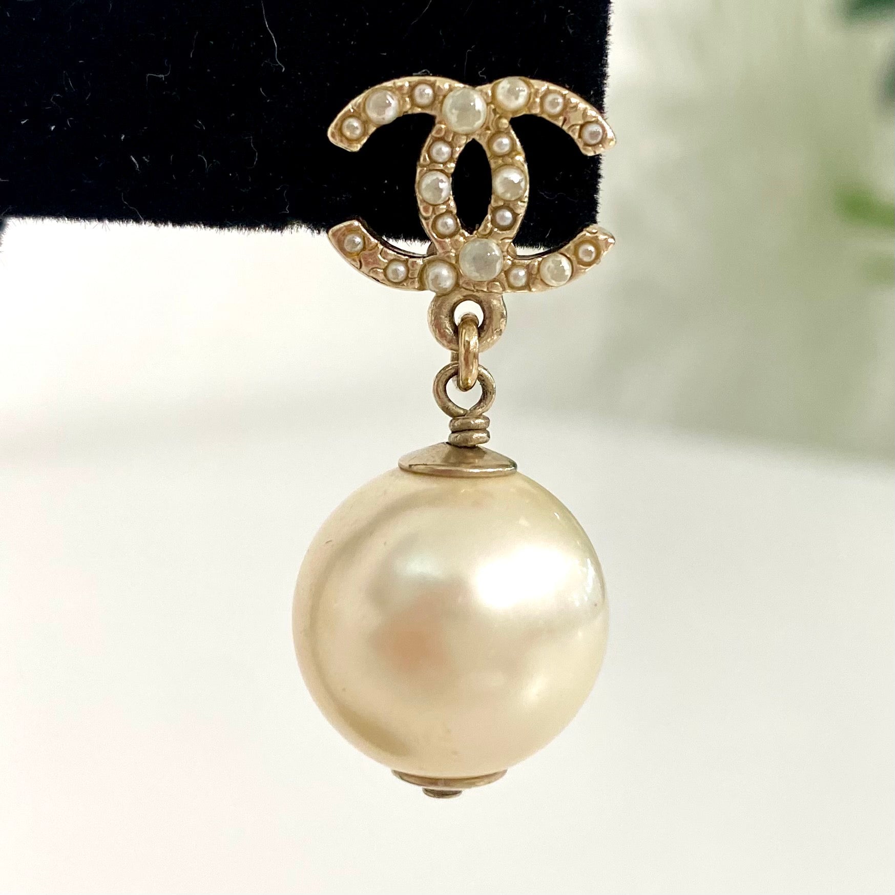 Chanel Pearl Drop CC Earrings
