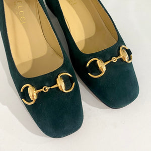 Gucci Green Suede Horsebit Heels