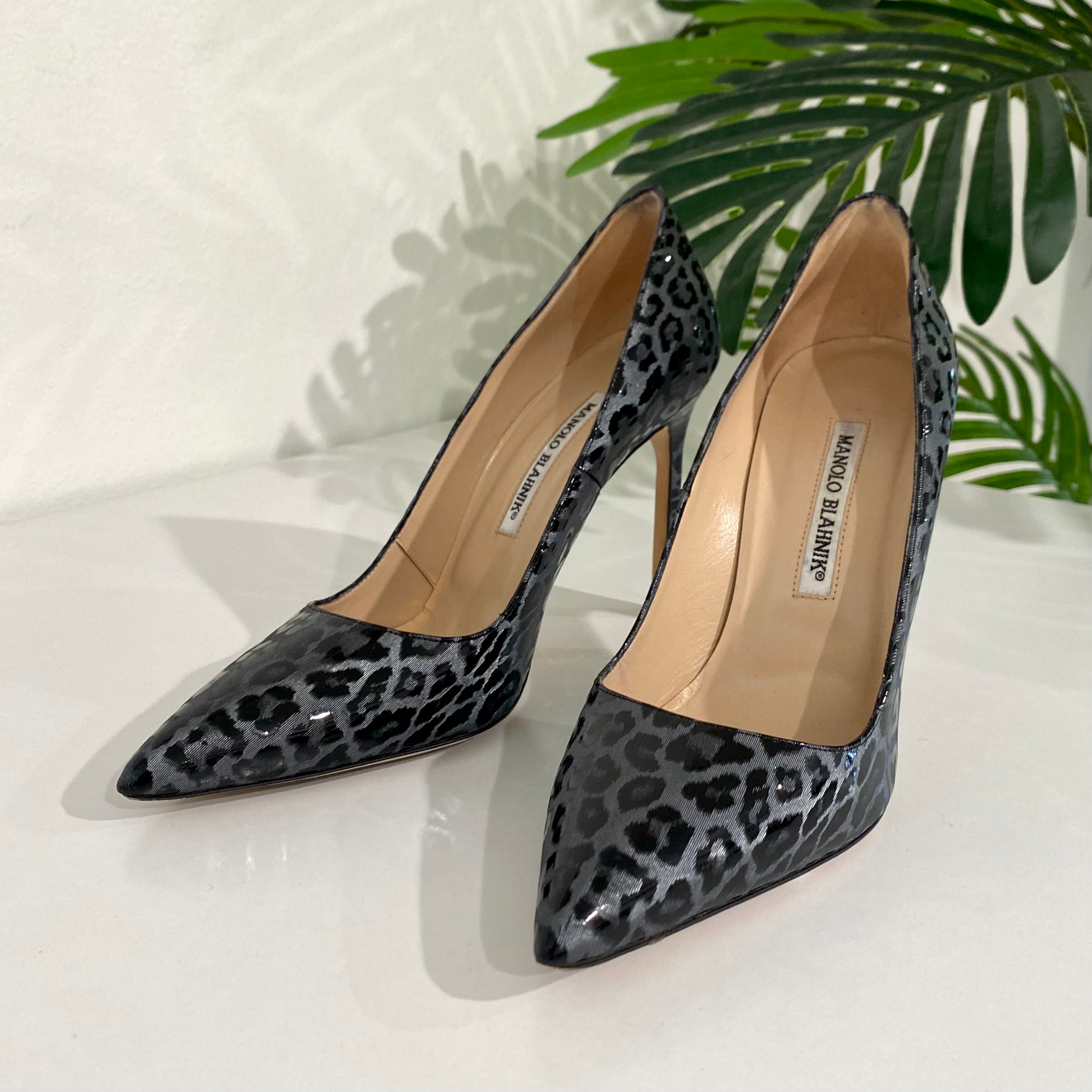 Manolo Blahnik Silver Leopard BB Pumps