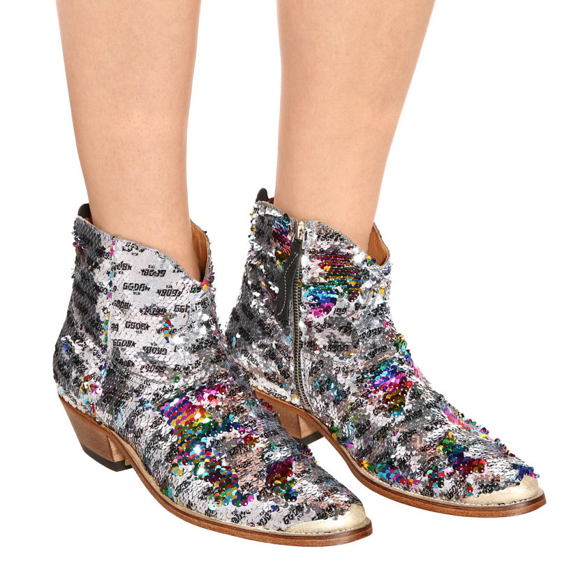 Golden Goose Rainbow Sequin Cowboy Boots