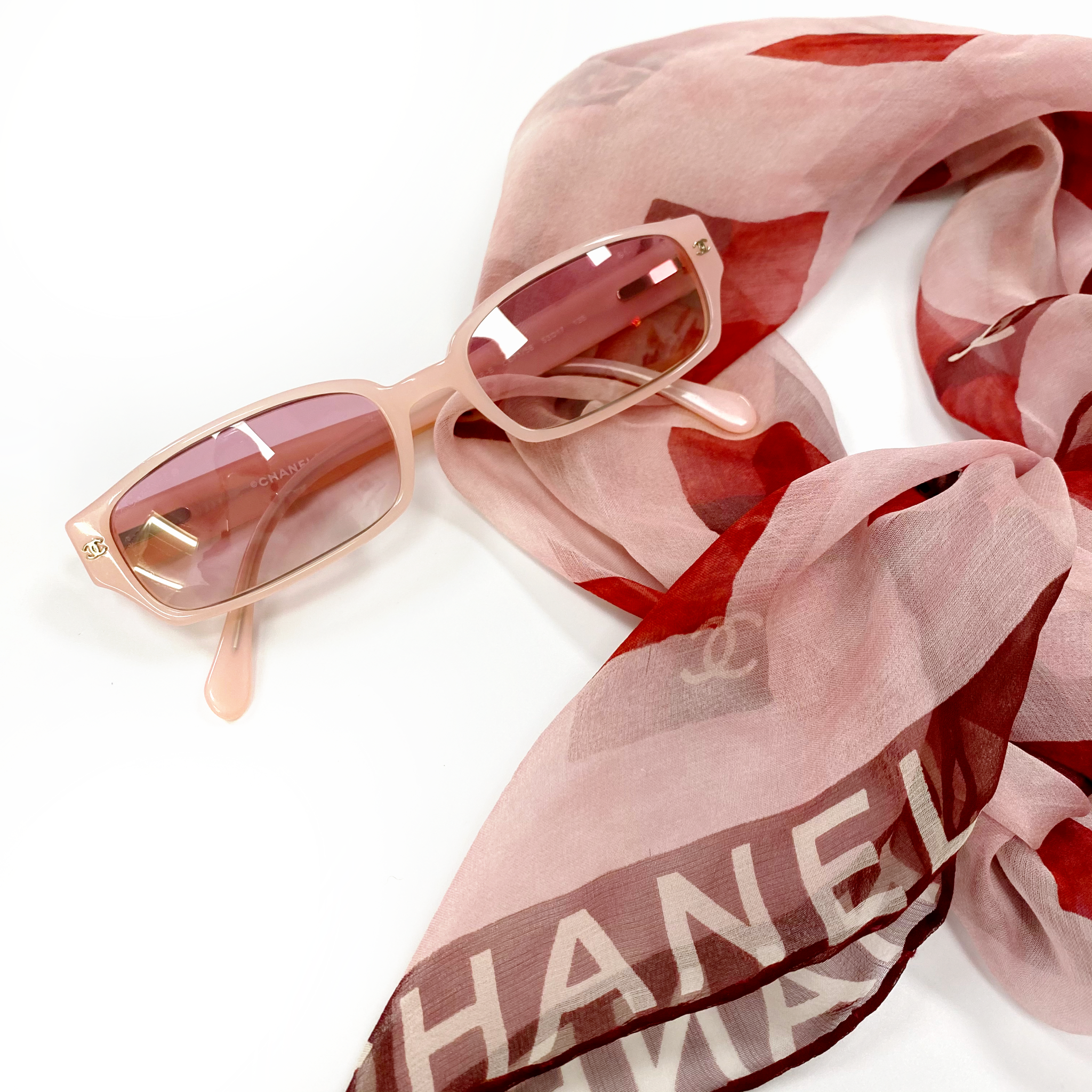 chanel red silk scarf