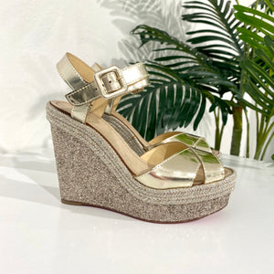 Christian louboutin wedges gold online