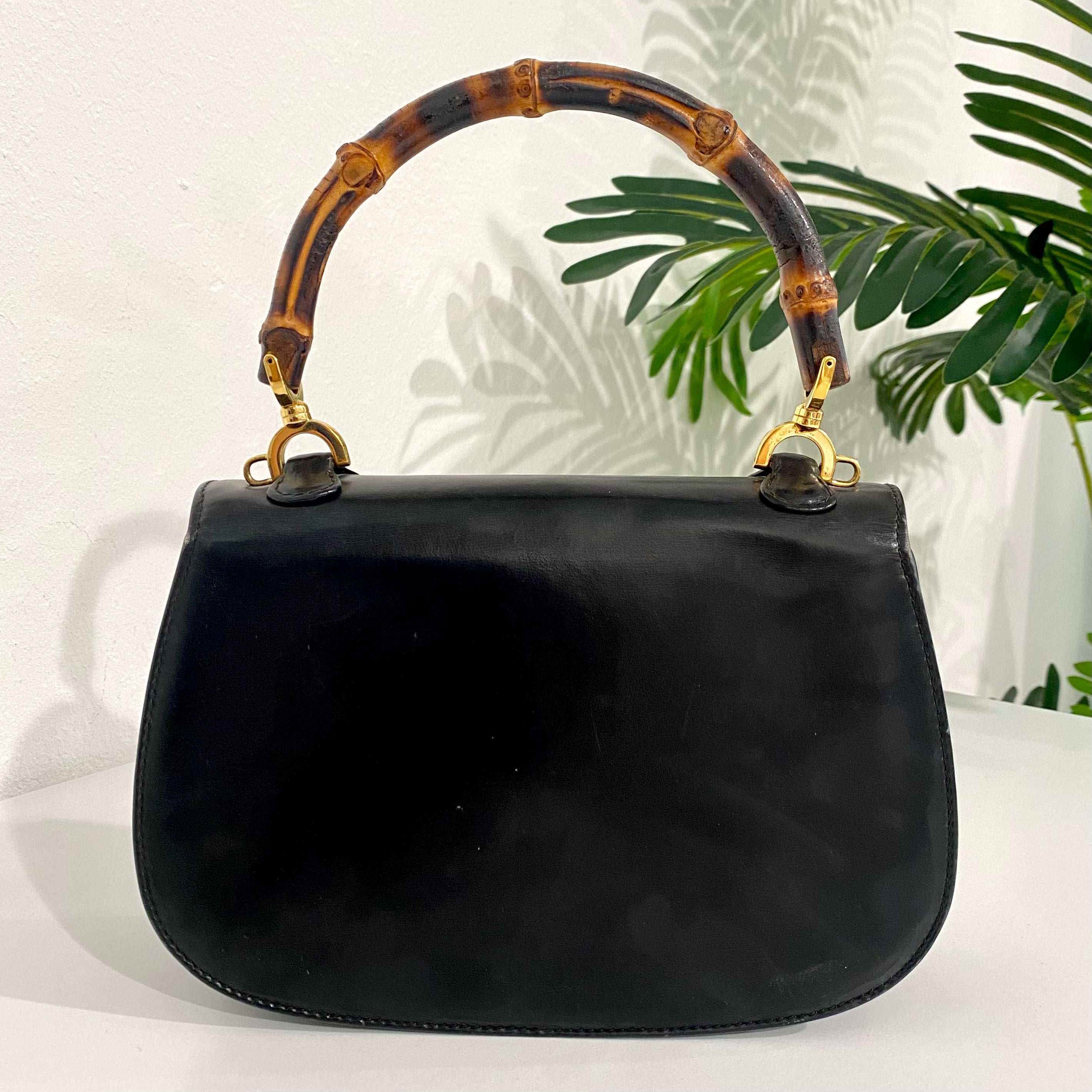 Gucci Vintage Black Bamboo Handle Bag