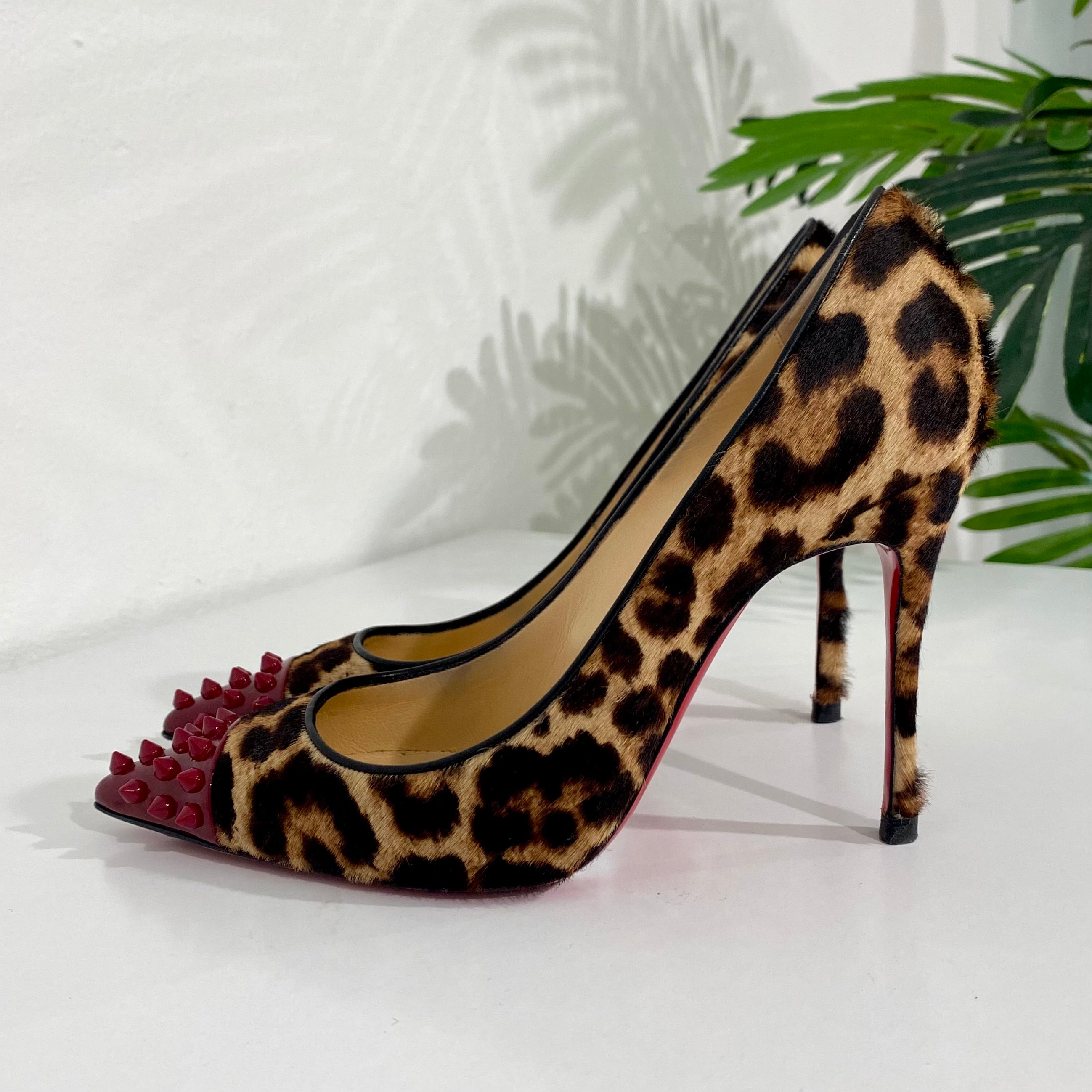 Leopard White Chocolate Stiletto Shoe with Red Bottom