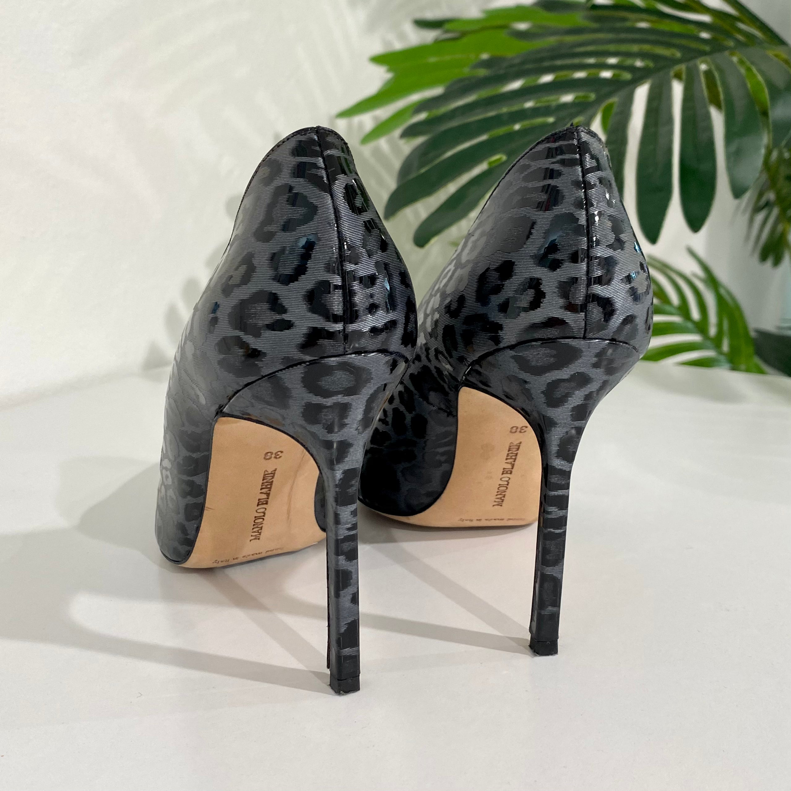 Manolo Blahnik Silver Leopard BB Pumps