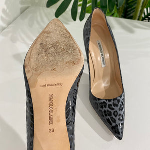 Manolo Blahnik Silver Leopard BB Pumps