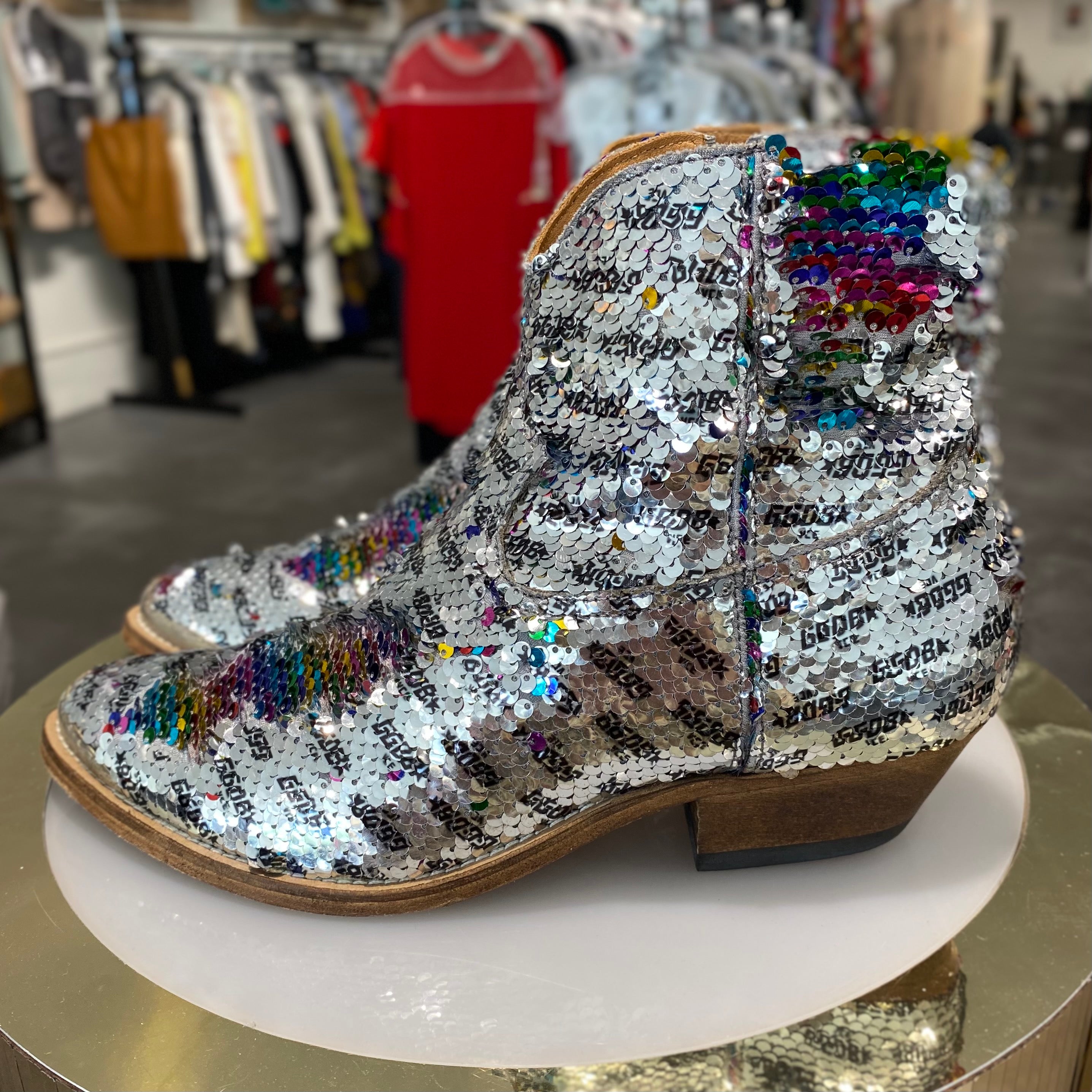 Golden Goose Rainbow Sequin Cowboy Boots