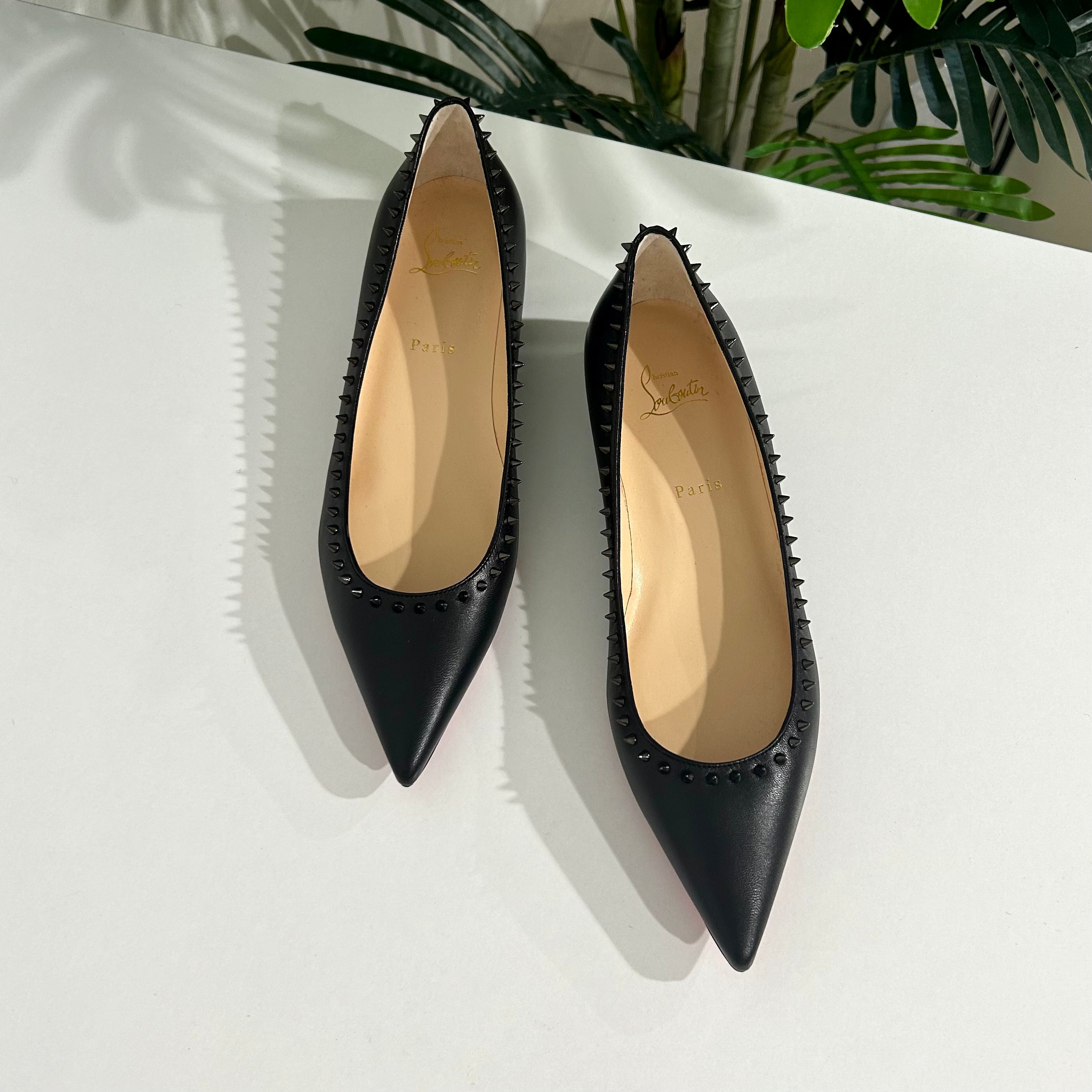Christian Louboutin Black Spiked Anjalina Flats size 41 Dina C s