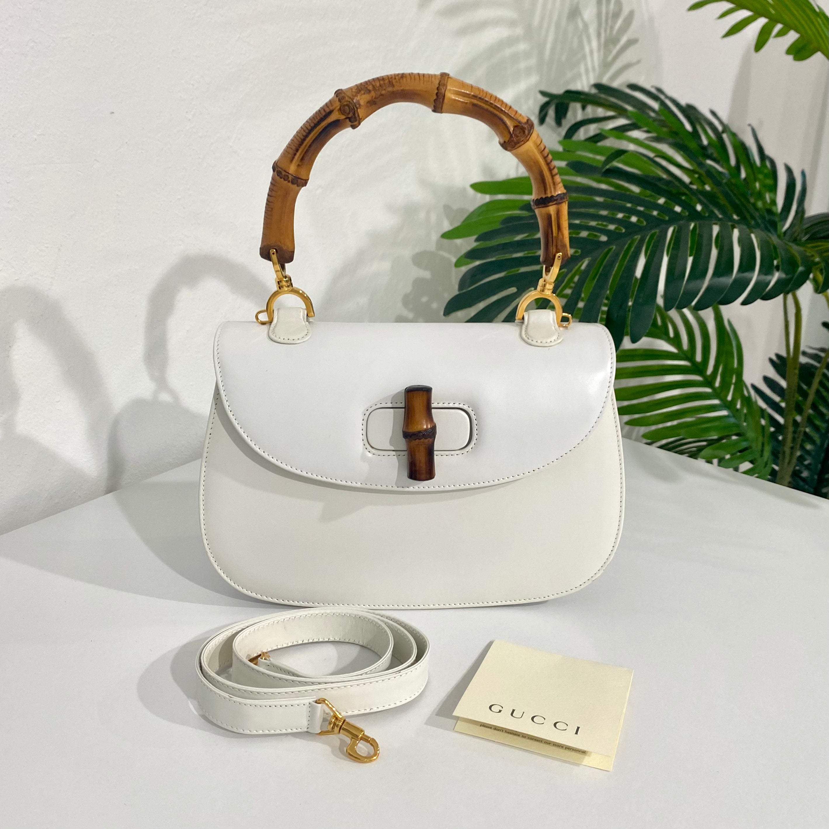 GUCCI Bamboo Hand Bag Leather 2way White Auth 45862 ref.969450
