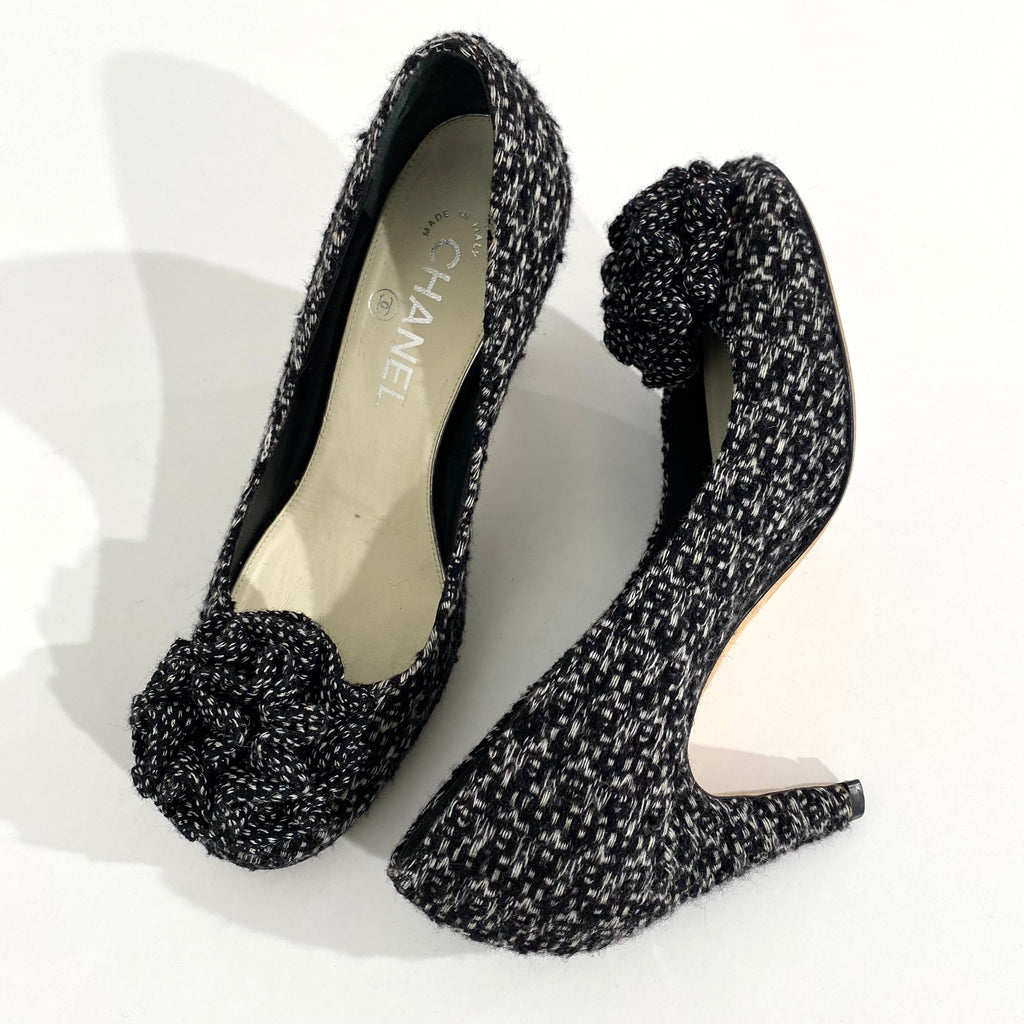 Chanel Tweed Camellia Heels