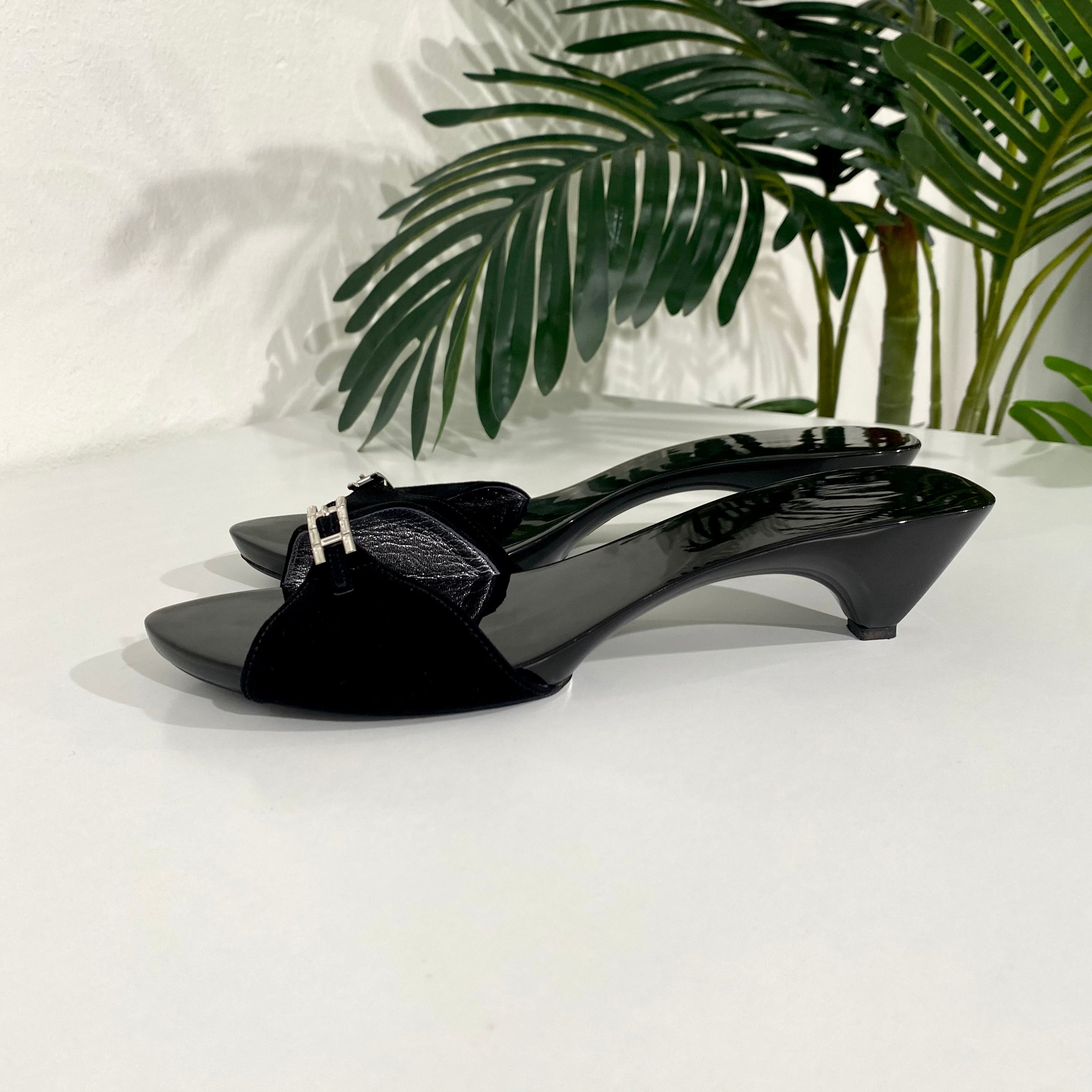 Hermès Black Suede Sandals