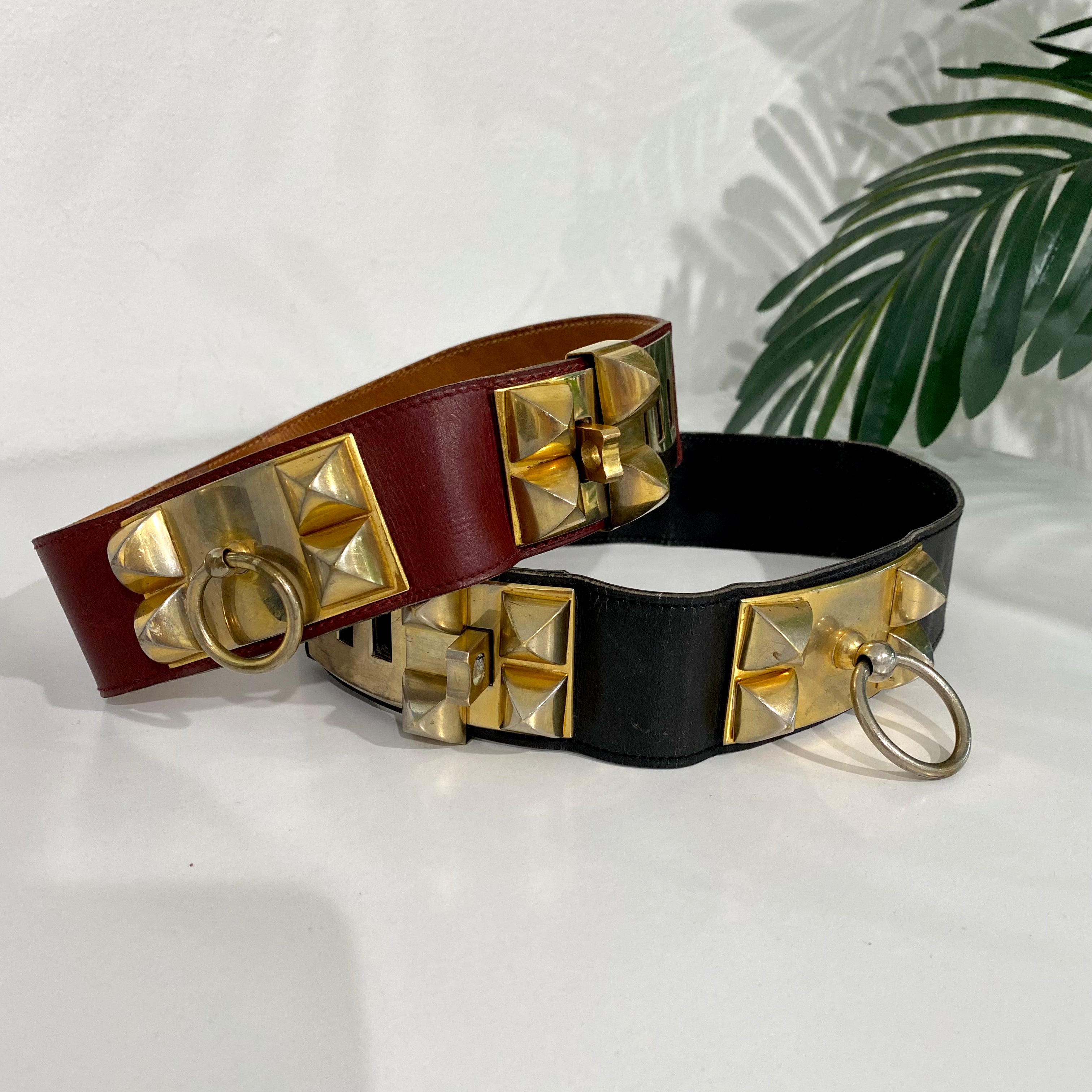 Vintage RARE Hermes Belt Burgundy With Lug Nuts And Studs - Collector Piece