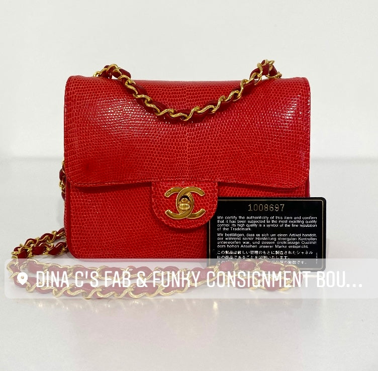 Chanel Red Lizard Mini Flap Bag