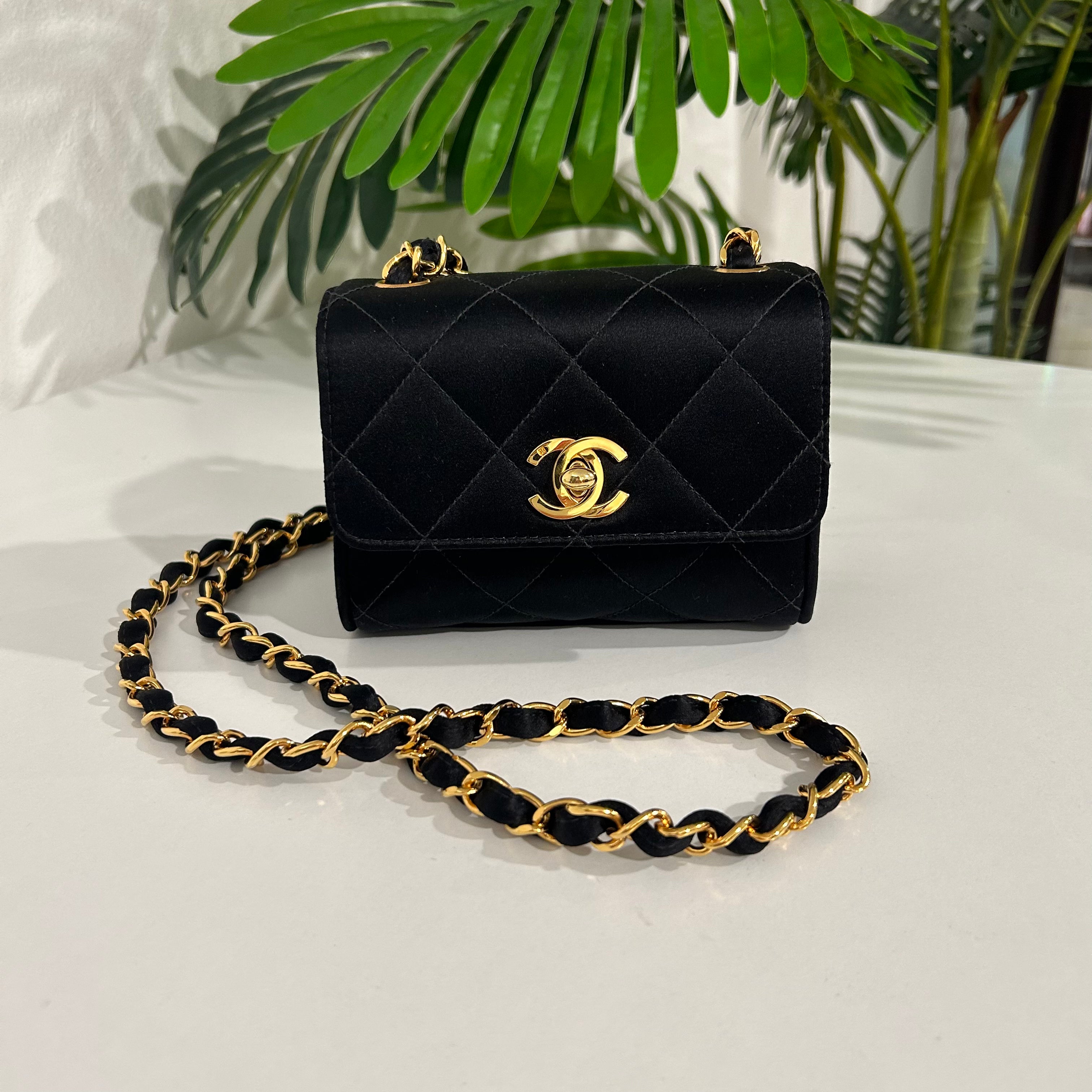 Chanel Vintage Black Satin Mini Square Flap Bag