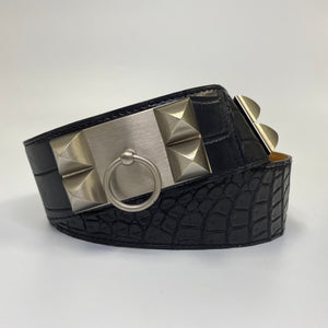 Hermès Black Crocodile Collier de Chien Belt