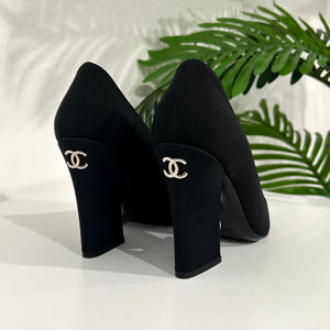 Chanel Grosgrain Pearl Block Heels