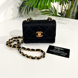 Chanel Vintage Black Satin Mini Square Flap Bag – Dina C's Fab and