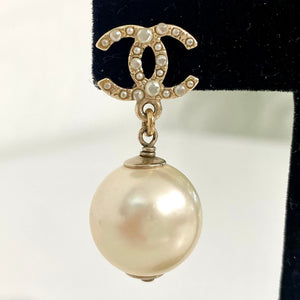 Chanel Pearl Drop CC Earrings