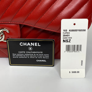 Chanel 2016 Red Chevron Jumbo Double Flap Bag