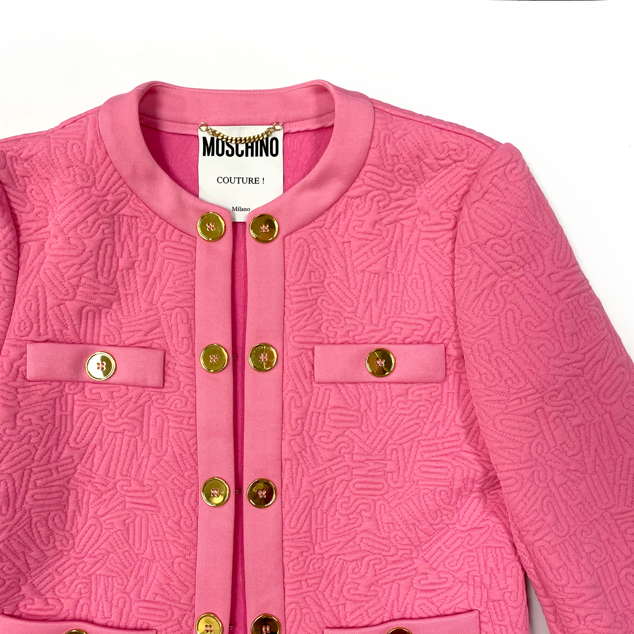 Moschino Couture Pink Logo Quilted Jacket