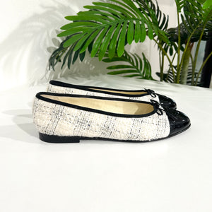 Chanel White Tweed Ballet Flats