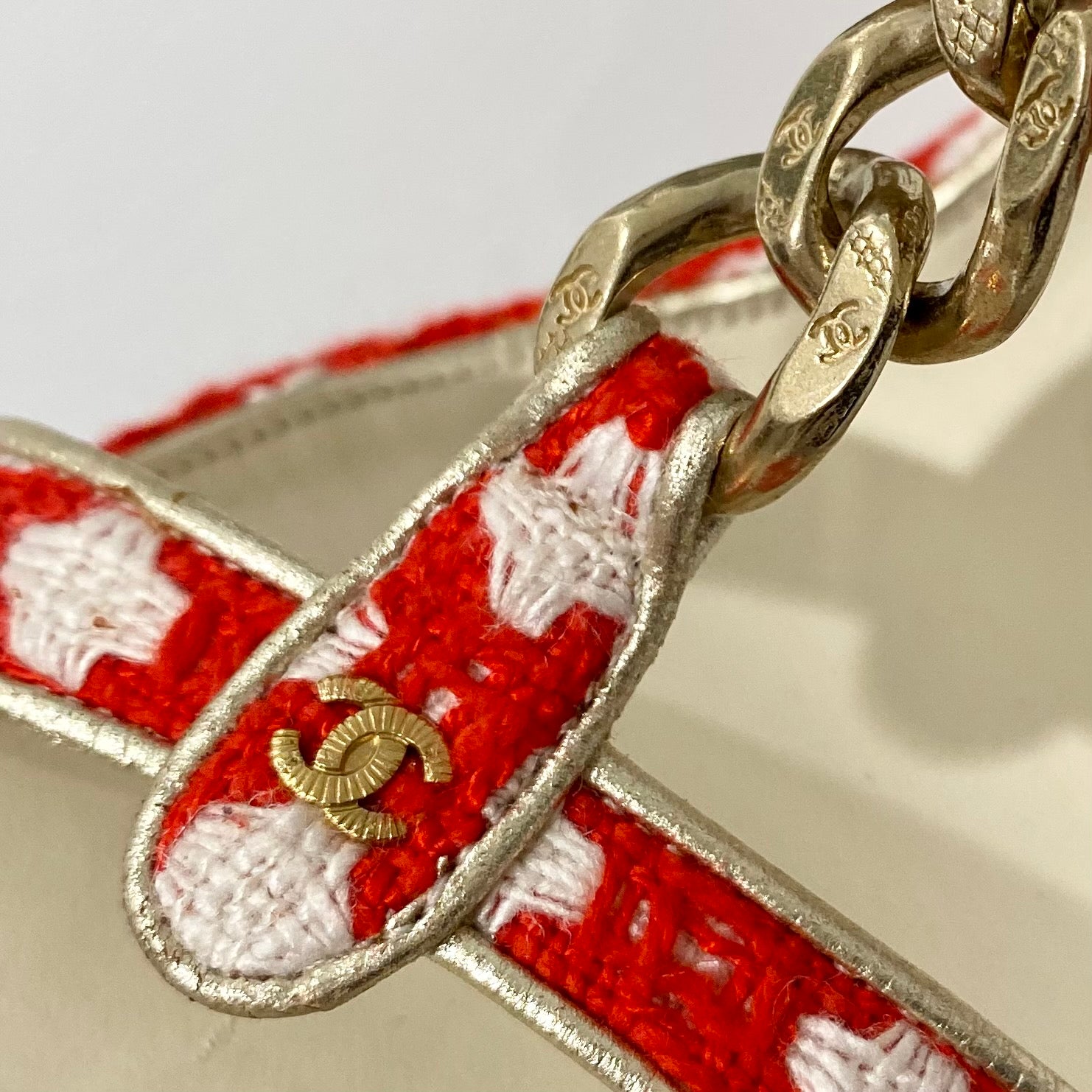 Chanel Red and White Tweed Heels