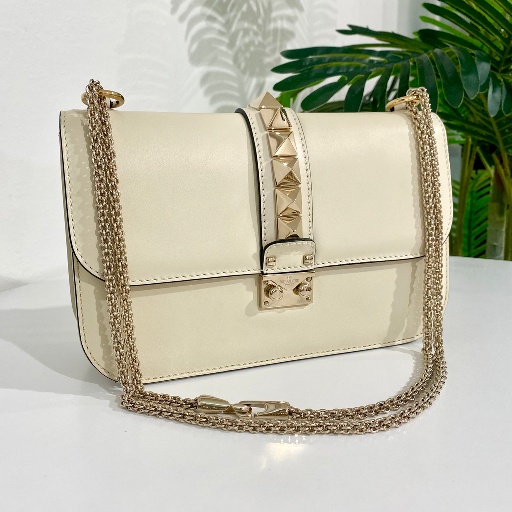 Valentino Cream Glam Lock Flap Bag