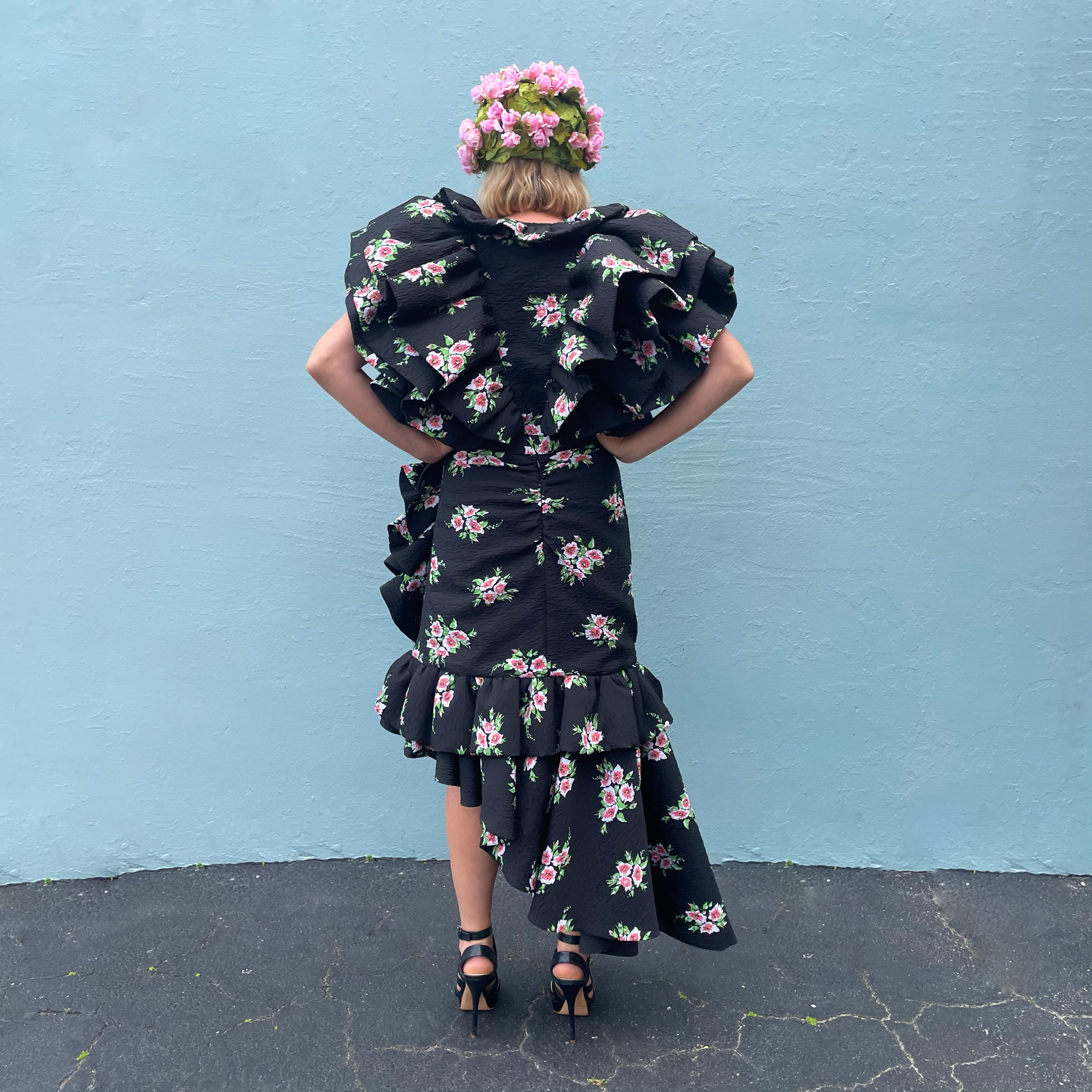 Rodarte Black Floral Ruffle Skirt Set