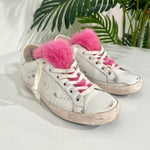 Golden Goose Pink Fur White Sneakers