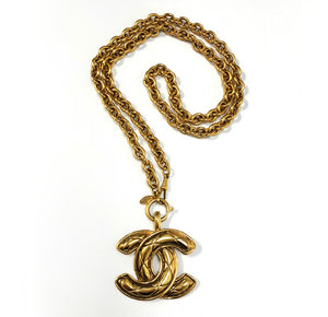 CHANEL Necklace Chain AUTH Coco Mark Logo Pendant Rare Vintage Gold CC Long  F/S