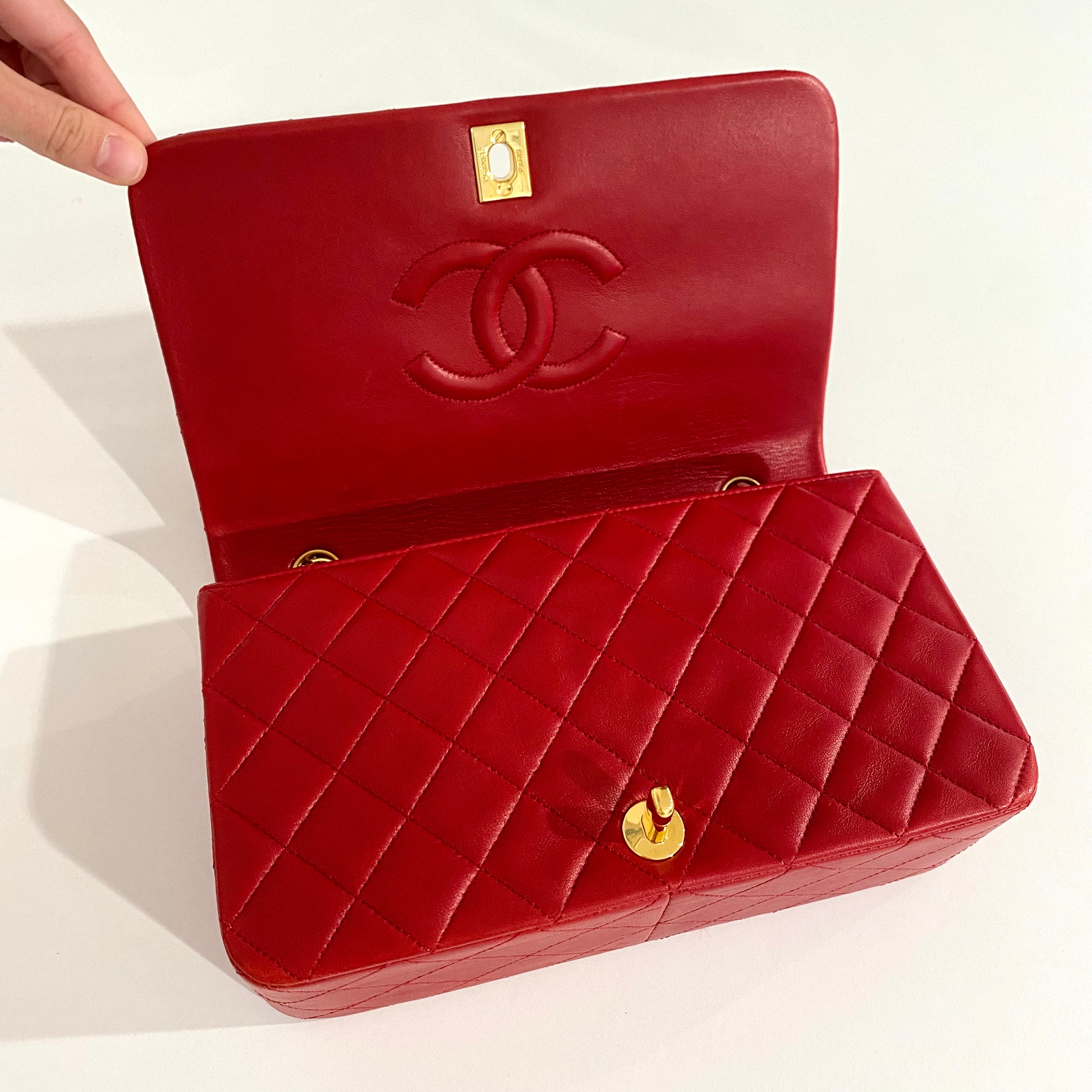 CHANEL, Bags, Chanel Vintage Cc Red Classic Flap Quilted Mini Square  Matelasse Bag