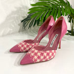 Manolo Blahnik Pink & White Tweed Heels