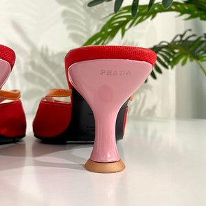 Prada Red and Pink Square Toe Sandals