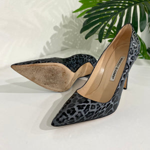 Manolo Blahnik Silver Leopard BB Pumps