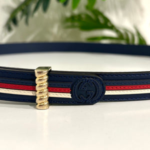 Gucci Torchon Sylvie Navy & Red Stripe Thin Belt